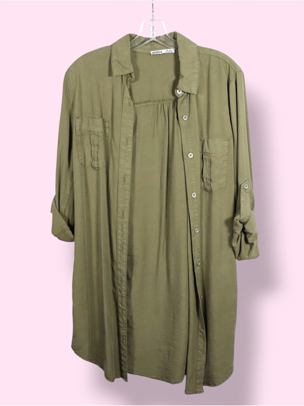 Devoted Olive Utility Shirt Dress Women’s Size Medium Button Front